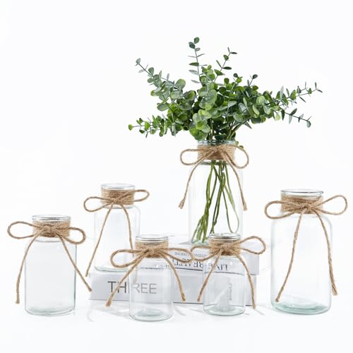 Vintage Glass Vases for Flowers, Set of 6 Clear Vases for Farmhouse Wedding Centerpiece Cylinder Bottle for Reception Table Decor Housewarming Birthday Floral Arrangements (S+M+L) - color: Clear, size: Large+Medium+Small-6Pcs