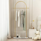 Gold Clothing Rack with Marble Base, Modern Gold Coat Racks Freestanding with 2 Hooks, Heavy Duty Clothes Rack, Coat Rack Stand for Entryway, Bedroom, Living Room, Boutiques - style: Coat-23.6''W