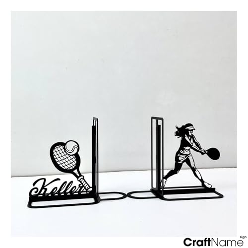 Sports Themed Metal Bookends, Book Ends for Shelves, Office Desk, Cookbook Stand, CD Holder, Magazine Holder for Office Organization, Housewarming Gifts New Home (Tennis Design) - color: Tennis Design