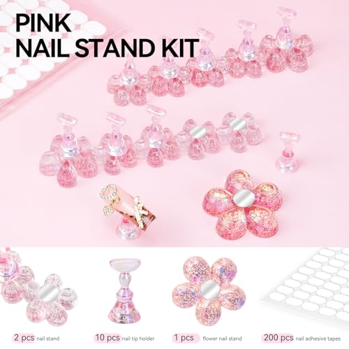 Nail Stand for Press On Fake Nails Painting Display Practice, Powerful Magnetic Nail Holder for Diy Design, Single Flower Nail Stand with 200 PCS Double-Sided Tapes, Nail Tools for Home Salon - color: Pink Flower, size: Medium