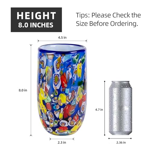 KAMMAK Colored Glass Vase, Beautiful Hand Blown Decorative Vase, Modern Art Vase for Flower Mantle Dining Table Centerpiece, Entryway Living Room Wedding Decoration (JG2058) - style: JG02058