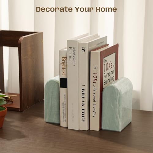 Marble Bookends for Shelves, Decorative Book Ends, 13lbs Heavy-Duty Marble Book Holders, Stone Bookshelf Decor, Light Green - color: Light Green, size: 12LB