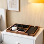 Sandalwood Wooden Valet Trays, Wood Nightstand Desk Organizer with Leather Inlay EDC Essentials Catch All Tray for Keys, Phone, Jewelry, Watch,Glasses (11.6 x 7.9 x 0.8 Inch)