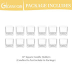 Glasseam Glass Votive Candle Holders: Set of 12 Clear Square Tealight Holder Small Tea Light Holders for Table Centerpiece Wedding Decor