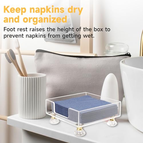 Acrylic Napkin Holder with Feet, LUVCOSY Acrylic Cocktail Napkin Holder, Clear Napkin Tray, Unique Crystal Feet Design, Napkin Dispenser for Table, Bar, Kitchen, Dining Room, 7x7 Inches - Square - color: White, size: Square