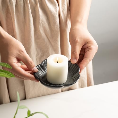 Ceramic Pillar Candle Holder Plates, Decorative Candlestick Holder, Tea Light Incense Santo Palo Holders, for Dinning, Party, Wedding, Birthday, Anniversary Decorations, 1pack (Black) - color: Black
