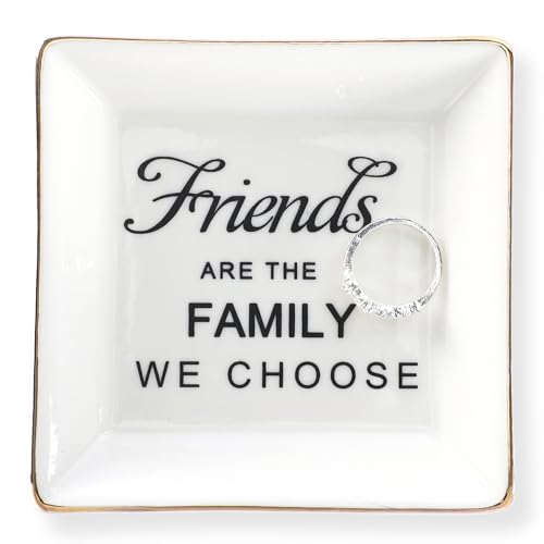 HOME SMILE Birthday Christmas Funny Gifts for Best Friend-Ceramic Ring Dish Jewelry Tray－Friends are Family We Choose - style: Friends Are The Family We Choose