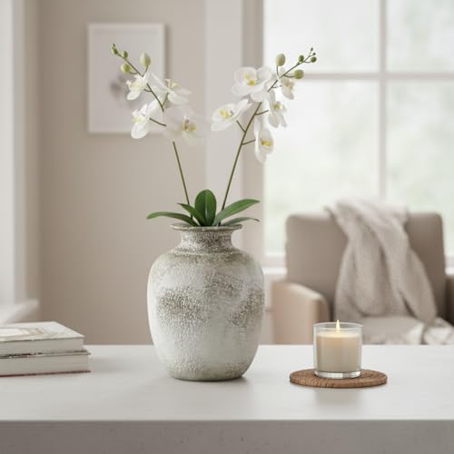 Rustic Ceramic Vase Home Decor - 7 Inch Farmhouse Clay Vase for Flower, Stone Texture Vases for Minimalist Shelf Decor, Living Room, Kitchen Table, Bookshelf, Office Desk Decorations Grey - color: Rustic Grey
