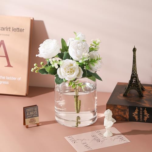 Generic 5"" Wide 6"" High Large Hand Blown Sturdy Clear Cylinder Glass Vase, Centerpiece Flower Vase for Rose, Tulip, Boquets, Hurricane Candle Holder Sizes: 5"" Dia 6"" High (1, 5""x6"") - size: 5"x6"