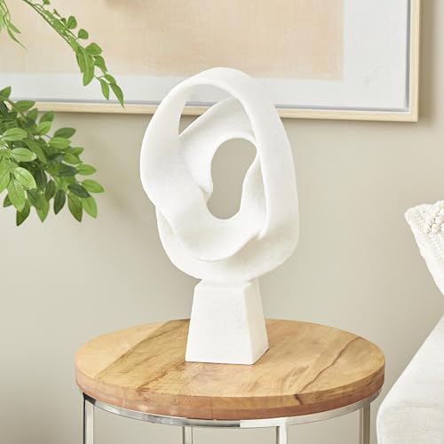 Deco 79 Polystone Abstract Decorative Sculpture Textured Wave Home Decor Statue with Elevated Base, Accent Figurine 10" x 6" x 19", White - size: 10" x 6" x 19"
