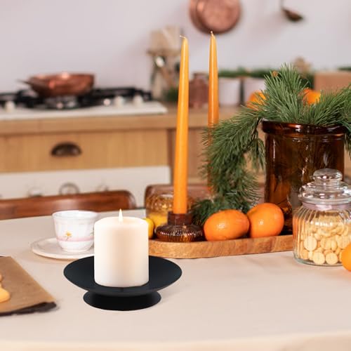 Pillar Candle Holder with Safety Spike, Set of 4, 3.5 Inch Metal Candle Plate, Pillar Candle Holders, Black Candle Stand