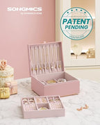 SONGMICS 2-Layer Jewelry Box, Jewelry Organizer with Handle, Removable Jewelry Tray, Jewelry Storage, Floating Effect, 8.1 x 9.4 x 4.3 Inches, Gift Idea, Jelly Pink UJBC165R01 - color: Jelly Pink