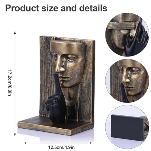 Unique Decorative Bookends – Thinking Man Statue for Bookshelf, Modern Abstract Art Bookends, Aesthetic Decor for Home, Office, Desk, Funky Book Ends for Large Books & Shelf Display (Bronze) - color: Bronze