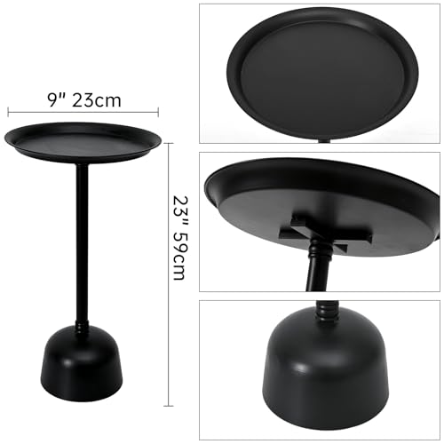 SwallowLiving Small Round Side Table, Tall Pedestal Drink End Tables Living Room, Narrow Night Stand for Small Spaces, Bedroom, Modern Metal Beside Table Entryway Desk Home Decor (Black, 9" x 23") - color: Metal Black