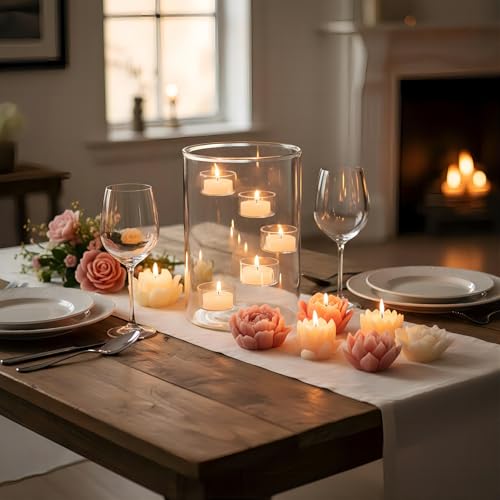 Glass Cylinder Hurricane Candle Holder for Tea Light Pillar Candle Holders Table Centerpiece, Clear Decorative Geometric Candle Holder for Wedding, Party(No.02) - size: No.02