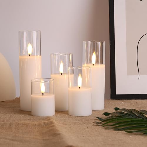 Eywamage Clear Glass Flameless Candles with Remote Batteries, Slim Tall LED Pillar Candles Battery Powered, Set of 5 - color: Clear