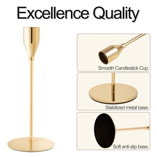 French Gold Taper Candle Holders for Wedding Table Centerpiece,Tall Taper Candlestick Holders Bulk Set of 6,Metal Candle Stick Holders for Dinning or Mantel Centerpiece,Party Home Decor - color: French Gold, size: Set of 6