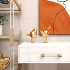 CosmoLiving by Cosmopolitan Polystone Bird Decorative Sculpture Home Decor Statues with Origami Accents, Set of 2 Accent Figurines 7", 8"H, Gold