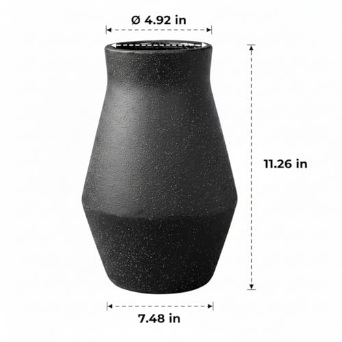 1pcs. Black Vase for Home Decor Table, Living Room, Entryway Ceramic Geometric Wide-Mouth for Flowers Textured Matte Unglazed Pottery - Black Height 11 in/Width 7.48 in/Opening 4.92 in - color: Black, size: 11 inch