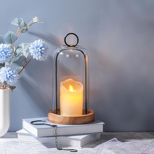 12" High Versatile Black Metal Candle Holder with Handmade Sturdy Glass Dome And Natural Wooden Base for Pillar Candle & Plants, Industrial, Farmhouse, Shabby Chic, Decorative Display Cloche Bell Jars - color: Black, size: 6"x12"