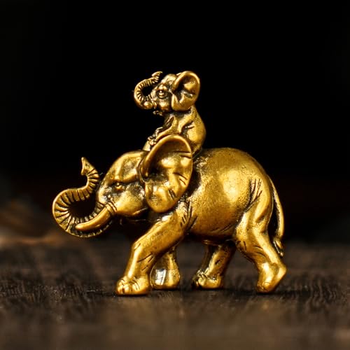 CHOVY Retro Brass Elephant Statue - 100% Solid Handcrafted Mother & Baby Elephant Sculpture, Vintage Desktop Decor, Collectible Art Piece for Shelf Display, for Elephant Lovers & Collectors - style: Elephant