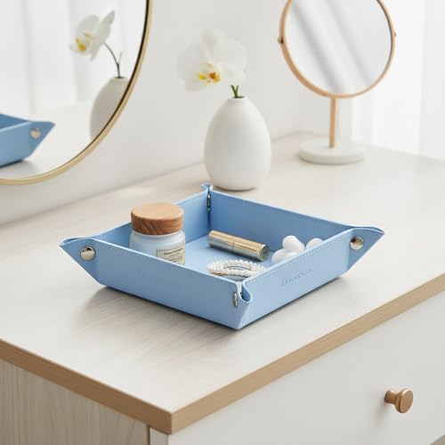 UnionBasic Small Valet Tray, Jewelry Tray for Rings Watches Earrings, Entryway Catchall Caddy for Coins Keys Change, Nightstand Bedside Valet Holder, Trays for Electronic Gadgets, Blue - color: Blue, size: 5.4" x 5.4" x 1.6"