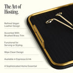 Preston Lane Mayfair Decorative Tray – Vegan Leather with Woven Texture, Brushed Brass Handles – Serving, Dresser & Coffee Table Tray, Ink - color: Ink