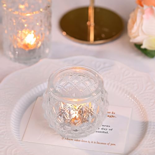 DARJEN Clear Votive Candle Holders Set of 24- Round Glass Candle Holders Bulk for Tea Light Candle, Embossed Candle Votives for Wedding Centerpiece, Various Parties & Home Decor - color: Clear, size: 24 Pcs