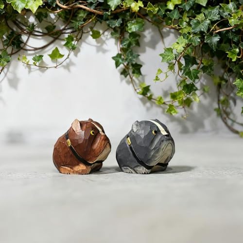 Hand Carved Wooden Grey Pit Bull Statue – Small American Bulldog Figurine, Collectible Wood Dog Sculpture, Unique Gift for Bulldog Lovers, Rustic Home & Office Desk Decor - color: Grey Pitbull