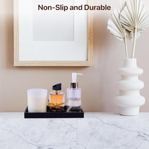 Bathroom Vanity Tray, 8 x 4 Inch Silicone Dresser Jewelry Ring Dish Tank Storage Kitchen Sink Countertop Tray Holder for Perfume Soap Towel Bathroom Trays, Mini, Black - color: Black, size: 7.9" x 3.9" x 0.7"