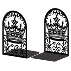 Peacoblue Metal Bookends for Shelves, Modern Decorative Heavy Duty Study Book Ends Stoppers for Office, Desk, Shelf, Room 5.3"x4.3"x7.9" Cast Iron Simple Tall Bookends 1 Pair (Crown) - style: Crown