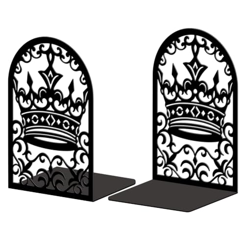 Peacoblue Metal Bookends for Shelves, Modern Decorative Heavy Duty Study Book Ends Stoppers for Office, Desk, Shelf, Room 5.3"x4.3"x7.9" Cast Iron Simple Tall Bookends 1 Pair (Crown) - style: Crown