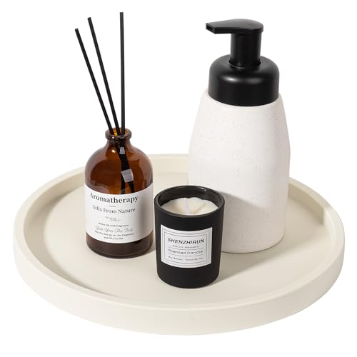 Silicone Bathroom Tray Round Vanity Tray Decorative Soap Holder Kitchen Countertop Organizer Coffee Table Decor for Candle, Perfume, Plant, 10 Inch, Beige - color: Beige, size: 10"
