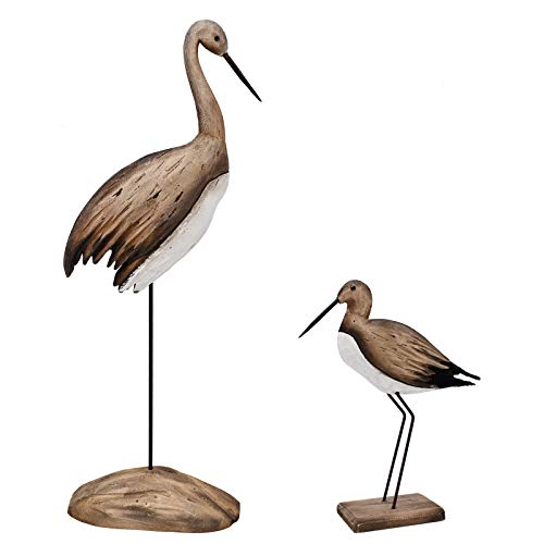 Rustic Wood Crane Nautical Decor, Tabletop Crane Decoration for Home, Beach & Coastal Themed Mediterranean Decor (S&L) - size: Set (Small & Large)