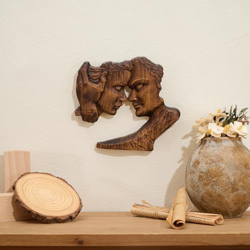 BGCOPPER Wooden Couple Statue, Abstract Couple Sculptures Ornament for Home Decor Women Gift for Anniversary Wedding (10 Inch) - color: B-retro, size: 10 Inch