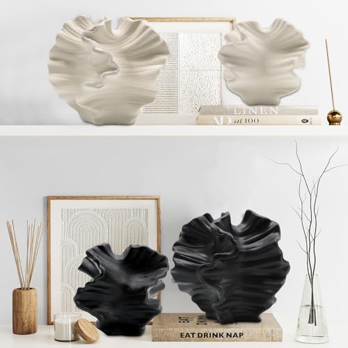 Ceramic Vase - Set of 2 for Home Decor,Black Flower Shape Pampas Vases Minimalist Nordic Boho Style for Modern Farmhouse Decor, Living Room、 Kitchen、Mantle、Bedroom、Dining Table、Office - color: Flower Shape Black