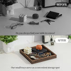 Hanobe Serving Tray Decor for Table: Small Wood Decorative Trays for Ottoman Coffee Tables - Farmhouse Square Wooden Centerpiece for Kitchen Counter Home Living Room 10inch Brown