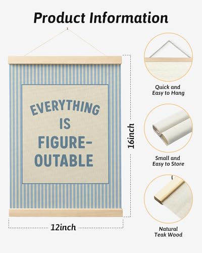 FGFK Preppy Blue Everything Is Figureoutable Inspirational Wall Art Poster Hanger Frame, Trendy Blue Striped Positive Affirmations Canvas Prints Framed Wall Decor for Girls Bedroom Dorm, 12x16 Inch - color: Preppy Blue