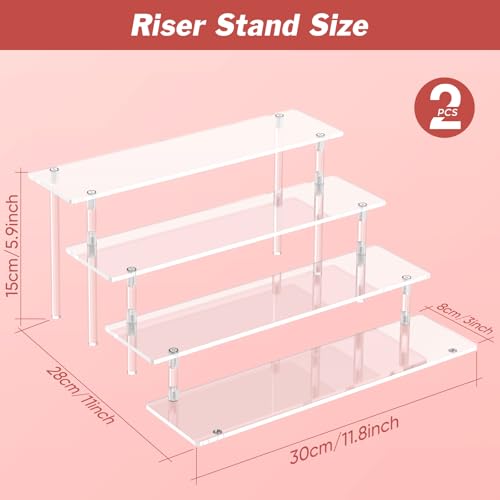 4 Tier Acrylic Display Risers, Clear Perfume Organizer Stand, Large Cupcake Stand Holder, Dessert Display for Party, Display Shelf for Figure and Collection, Riser Stand for Decoration and Organizer