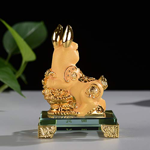 BRASSTAR Golden Resin Chinese Zodiac Rabbit Statue Feng Shui Home Office Table Top Decor Figurine Gift Collection PTZY103