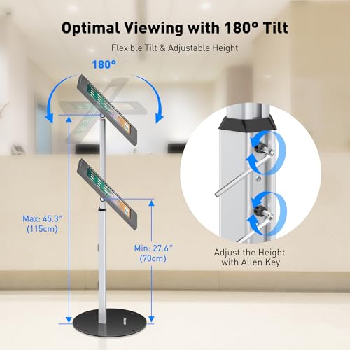AboveTEK Anti-Theft iPad Floor Stand Kiosk, Height Adjustable Tablet Stand with Locking Enclosure, Heavy-Duty Floor Tablet Stand for 12.9–13" iPad Pro/Air & 12.4" Galaxy Tab S, Retail & POS Use - size: 12.9"/13" iPad & 12.4" Galaxy Tab