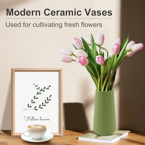 Saga Green Ceramic Vase, GUKJOB Small Cute Flower Vase for Pampas Grass, Home, Living Room, Dining Table, Farmhouse, Office Decor, Bedroom, Table, and Kitchen Shelf (Saga Green) - color: Small Saga Green