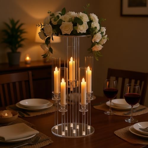 4PCS 5 Arm Candelabra,Clear Centerpiece for Table,Acrylic Centerpiece Stand for Wedding Reception,Acrylic Candle Holder for Event Celebration Wedding Birthday Home Christmas - size: 23.6inch-4pcs