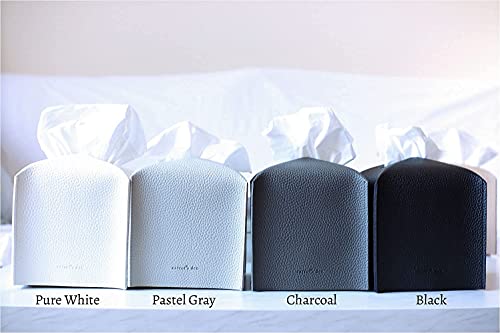 Tissue Box Cover Holder, Square with Bottom Belt by Carrot's Den - PU Leather Decorative Organizer for Tabletop, Bathroom, Car, Office | Pastel Gray - color: Pastel Gray