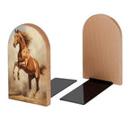 Book Ends Jumping Horse Wood Bookends for Shelves to Hold Books Heavy Duty Non-Skid Book Stoppers Wood Decorative Home Office School