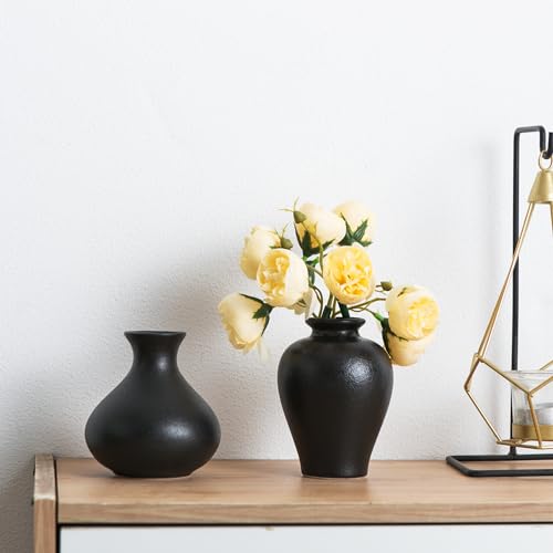 Small Ceramic Vase Set of 5, Black Bud Vase with Boho Decorative Design for Fireplace, Entryway & Living Room Centerpiece - color: D-blacksmall Vase Set of 5
