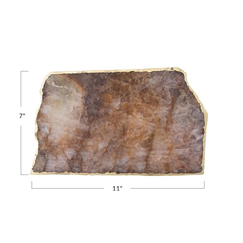 Creative Co-Op Agate Slab Tray with Gold Electroplated Edge, Natural - color: Brown