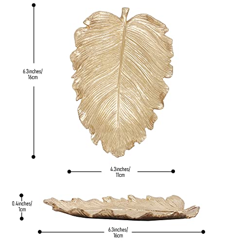 Metal Jewelry Dish, Small Leaf Shaped Ring Holder Jewelry Organizer, Trinket Dish Vanity Tray for Dresser Christmas Birthday Wedding Gifts Large Elm-Gold - color: Large Elm-Gold
