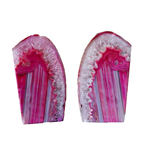 AMOYSTONE Brazilian Pink Agate Geode Bookends 1 Pair 3-4 Lbs Unique Home Decor for Shelf Organizer Video Games & CDs - color: Pink, size: 3-4LBS