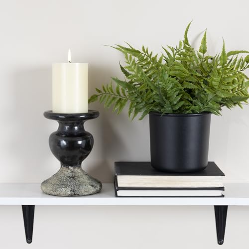 Creative Co-Op 2-Tone Sculptural Terracotta Pillar Candle Holder, Distressed Black - color: Black, size: 5.5" W x 6.5" H